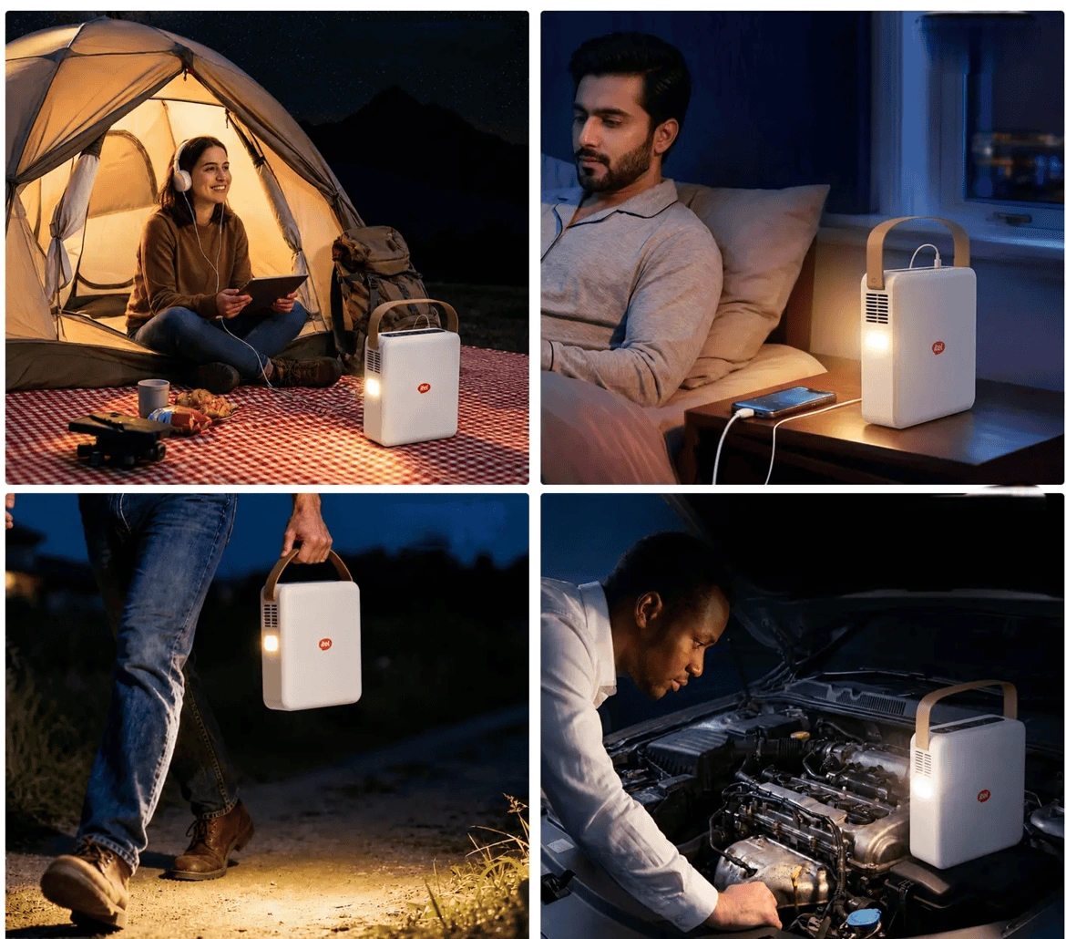 Power Go Pro built-in lighting in indoor and outdoor use